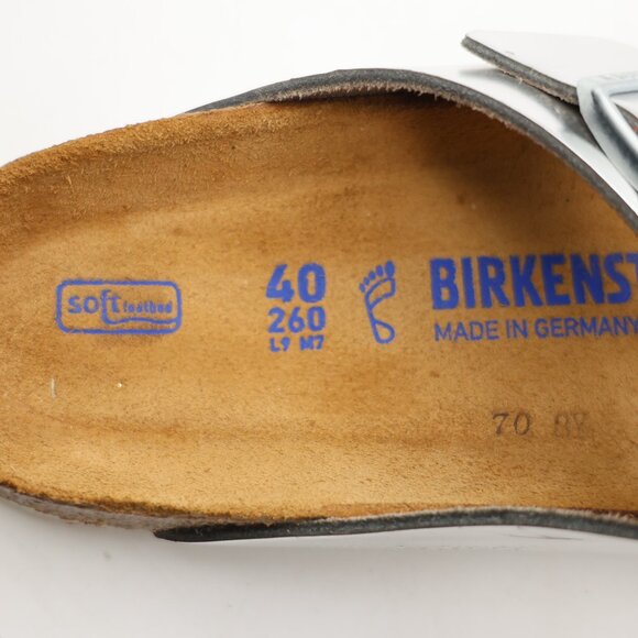 Birkenstock Arizona Women's EU 40 US 9 Soft Footbed Silver Leather - Picture 3 of 10